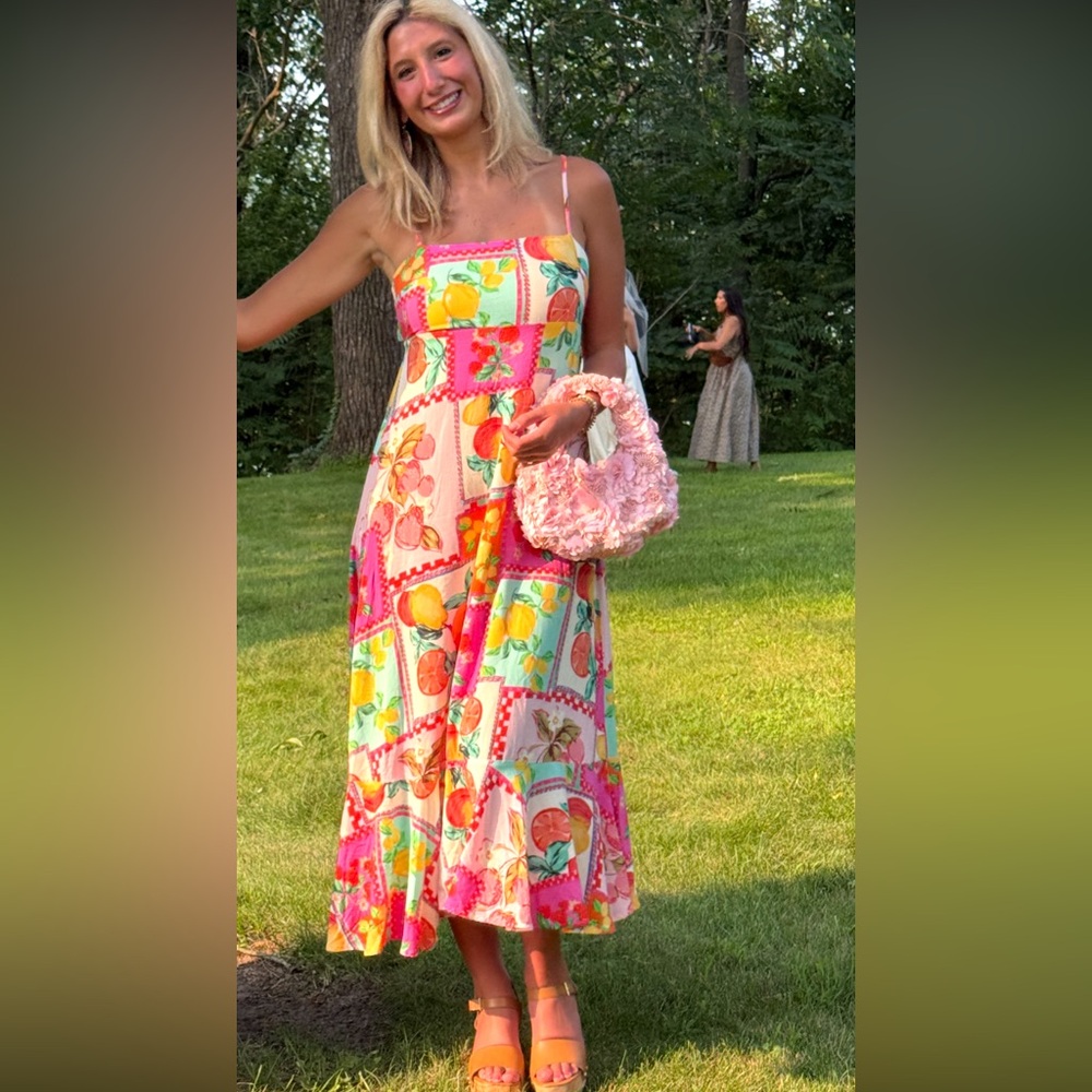 ASTR Paper Heart Midi Dress XS bright fruit Lemons Berries Patchwork Austrian Co - Picture 1 of 11